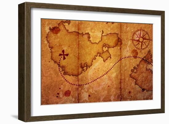 Old Map With A Compass On It-molodec-Framed Art Print