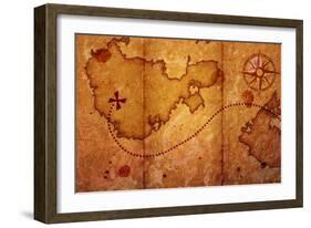 Old Map With A Compass On It-molodec-Framed Art Print