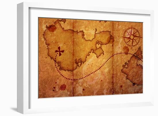 Old Map With A Compass On It-molodec-Framed Premium Giclee Print