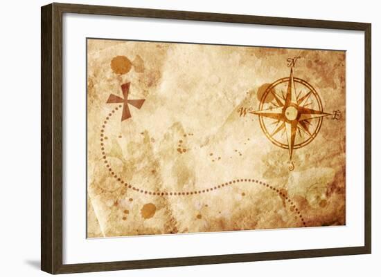 Old Map With A Compass On It-molodec-Framed Art Print