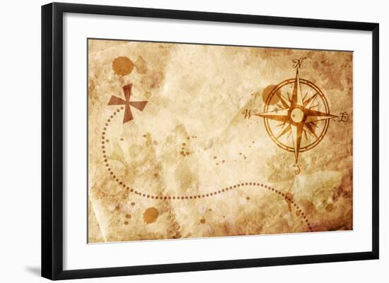 Old Map With A Compass On It-molodec-Framed Art Print