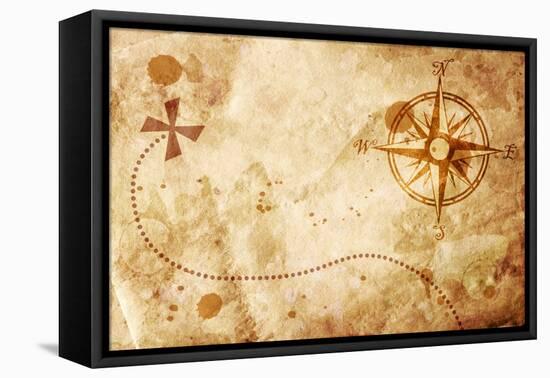 Old Map With A Compass On It-molodec-Framed Stretched Canvas