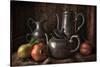 Old Masters Style Image with Pewter Jugs and Pots with Fruit-Carin Victoria Harris-Stretched Canvas