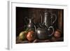 Old Masters Style Image with Pewter Jugs and Pots with Fruit-Carin Victoria Harris-Framed Photographic Print