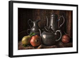 Old Masters Style Image with Pewter Jugs and Pots with Fruit-Carin Victoria Harris-Framed Photographic Print