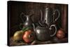 Old Masters Style Image with Pewter Jugs and Pots with Fruit-Carin Victoria Harris-Stretched Canvas