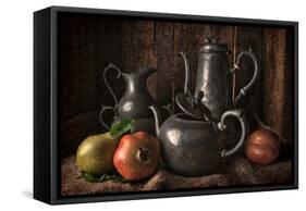 Old Masters Style Image with Pewter Jugs and Pots with Fruit-Carin Victoria Harris-Framed Stretched Canvas
