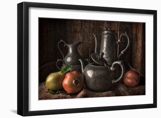 Old Masters Style Image with Pewter Jugs and Pots with Fruit-Carin Victoria Harris-Framed Photographic Print