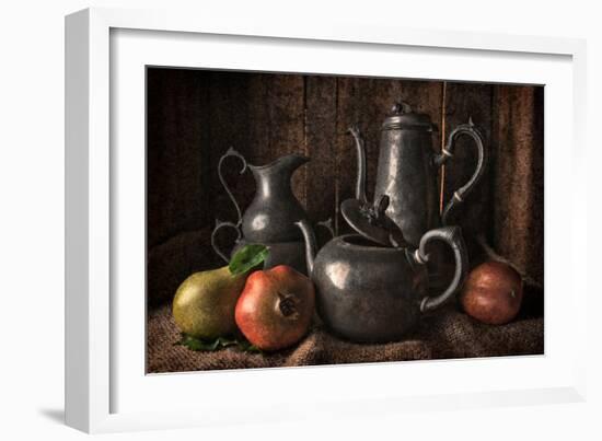 Old Masters Style Image with Pewter Jugs and Pots with Fruit-Carin Victoria Harris-Framed Photographic Print