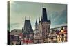 Old Medieval Tower and Sculptures on Famous Charles Bridge in Prague, Czech Republic.-rglinsky-Stretched Canvas