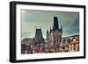 Old Medieval Tower and Sculptures on Famous Charles Bridge in Prague, Czech Republic.-rglinsky-Framed Photographic Print