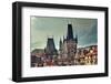 Old Medieval Tower and Sculptures on Famous Charles Bridge in Prague, Czech Republic.-rglinsky-Framed Photographic Print