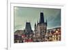Old Medieval Tower and Sculptures on Famous Charles Bridge in Prague, Czech Republic.-rglinsky-Framed Photographic Print