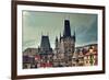 Old Medieval Tower and Sculptures on Famous Charles Bridge in Prague, Czech Republic.-rglinsky-Framed Photographic Print