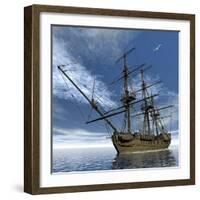 Old Meduse Frigate of the French Navy Navigating the Ocean by Day-Stocktrek Images-Framed Art Print
