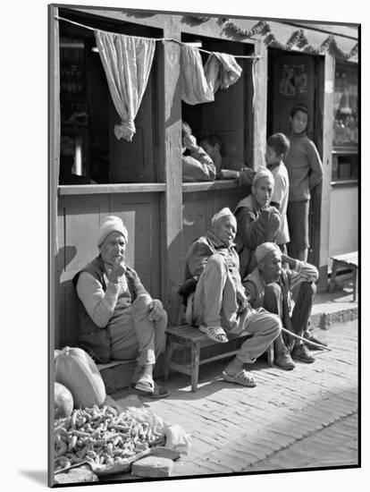 Old Men and Boys Outside a Cafe, Bhaktapur, Kathmandu Valley, Nepal-Don Smith-Mounted Photographic Print