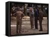 Old Men Playing Petanque, Nimes, Gard, Provence, France-John Miller-Framed Stretched Canvas