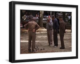 Old Men Playing Petanque, Nimes, Gard, Provence, France-John Miller-Framed Premium Photographic Print