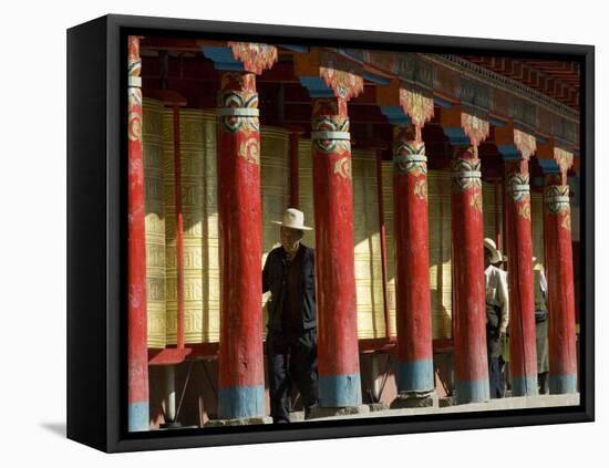 Old Men Turning Prayer Wheels, Tagong Temple, Tagong, Sichuan, China-Porteous Rod-Framed Stretched Canvas