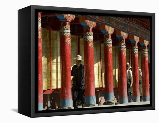 Old Men Turning Prayer Wheels, Tagong Temple, Tagong, Sichuan, China-Porteous Rod-Framed Stretched Canvas