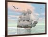 Old Merchant Ship Sailing in the Ocean with Seagulls Above-null-Framed Art Print