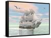 Old Merchant Ship Sailing in the Ocean with Seagulls Above-null-Framed Stretched Canvas