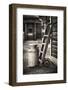 Old Milk Can with a Hand Barrows at a Train Station-George Oze-Framed Photographic Print