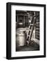 Old Milk Can with a Hand Barrows at a Train Station-George Oze-Framed Photographic Print