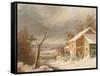 Old Mill in Winter, 1861-George Henry Durrie-Framed Stretched Canvas