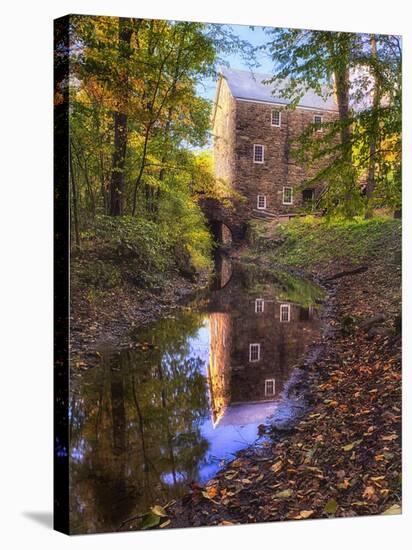 Old Mill Reflection, Chatham, New Jersey-George Oze-Stretched Canvas