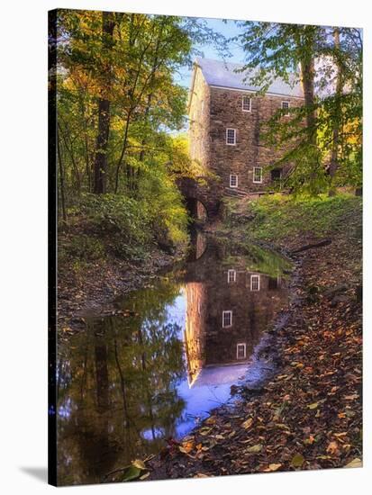 Old Mill Reflection, Chatham, New Jersey-George Oze-Stretched Canvas