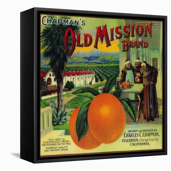 Old Mission Orange Label - Fullerton, CA-Lantern Press-Framed Stretched Canvas