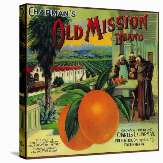 Old Mission Orange Label - Fullerton, CA-Lantern Press-Stretched Canvas