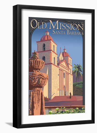 Old Mission - Santa Barbara, California-Lantern Press-Framed Art Print