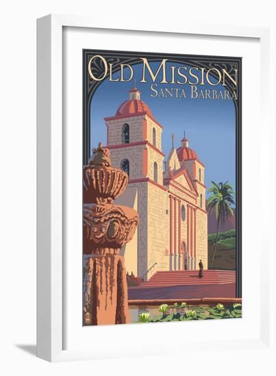 Old Mission - Santa Barbara, California-Lantern Press-Framed Art Print