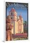 Old Mission - Santa Barbara, California-Lantern Press-Framed Art Print