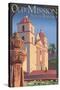 Old Mission - Santa Barbara, California-Lantern Press-Stretched Canvas