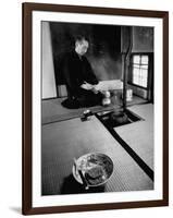 Old Monk Sitting in Cell Meditating and Performing Tea Ceremony-Howard Sochurek-Framed Photographic Print