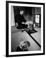 Old Monk Sitting in Cell Meditating and Performing Tea Ceremony-Howard Sochurek-Framed Photographic Print