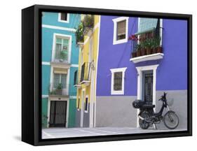 Old Motorcycle Outside a Purple Painted House in Villajoyosa, in Valencia, Spain, Europe-Mawson Mark-Framed Stretched Canvas