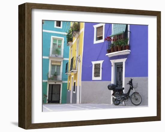 Old Motorcycle Outside a Purple Painted House in Villajoyosa, in Valencia, Spain, Europe-Mawson Mark-Framed Photographic Print
