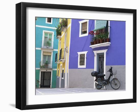 Old Motorcycle Outside a Purple Painted House in Villajoyosa, in Valencia, Spain, Europe-Mawson Mark-Framed Photographic Print