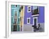 Old Motorcycle Outside a Purple Painted House in Villajoyosa, in Valencia, Spain, Europe-Mawson Mark-Framed Photographic Print