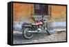 Old Motorcyle in Colonial Antigua, Guatemala-Charles Harker-Framed Stretched Canvas