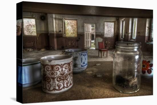 Old Mugs in Abandoned Interior-Nathan Wright-Stretched Canvas