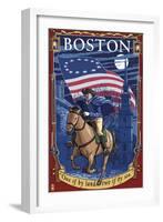 Old North Church and Paul Revere - Boston, MA-Lantern Press-Framed Art Print