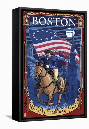 Old North Church and Paul Revere - Boston, MA-Lantern Press-Framed Stretched Canvas