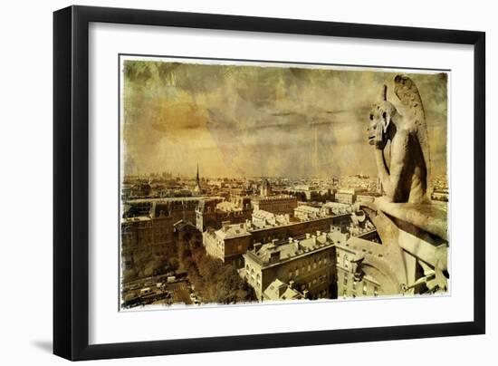 Old Notre Dame- View On Paris - Vintage Card-Maugli-l-Framed Art Print