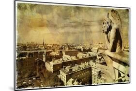 Old Notre Dame- View On Paris - Vintage Card-Maugli-l-Mounted Art Print