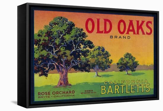 Old Oaks Pear Crate Label - Bryte, CA-Lantern Press-Framed Stretched Canvas